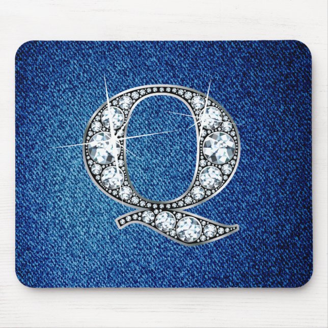 Q Faux-"Diamond Bling" på Denim Mousepad Musmatta (Framsidan)