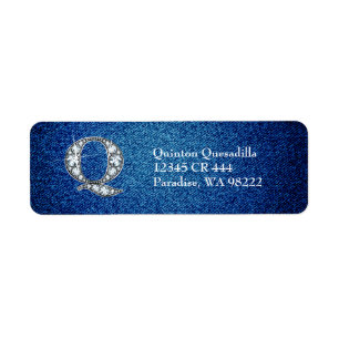 Q Faux Diamond på Denim Return-adressetikett Returadress Etikett
