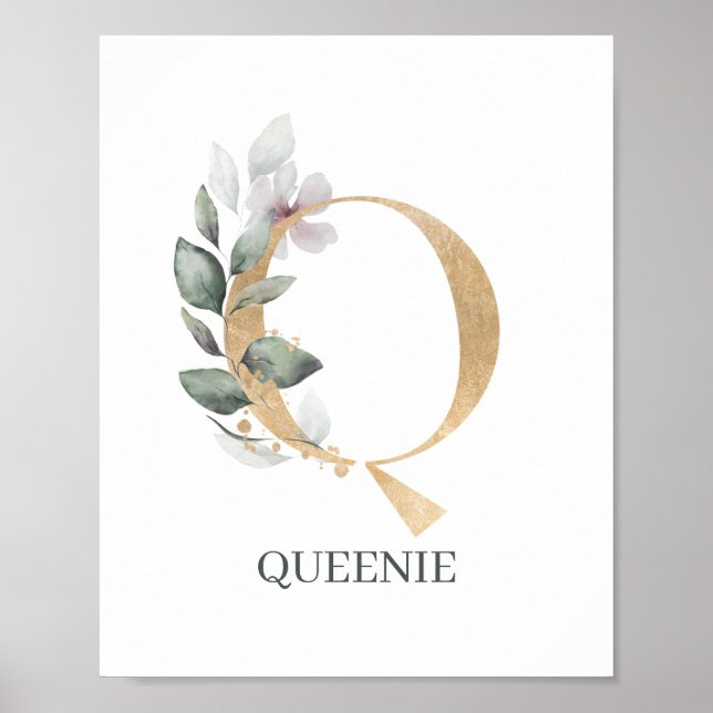 Q Monogram-Personlig för Blommigt Poster (Framsidan)