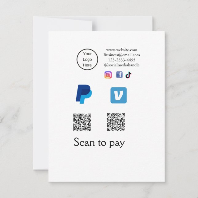Q R-kod PayPal venmo scan betalar lägga till socia Anteckningskort (Framsida)