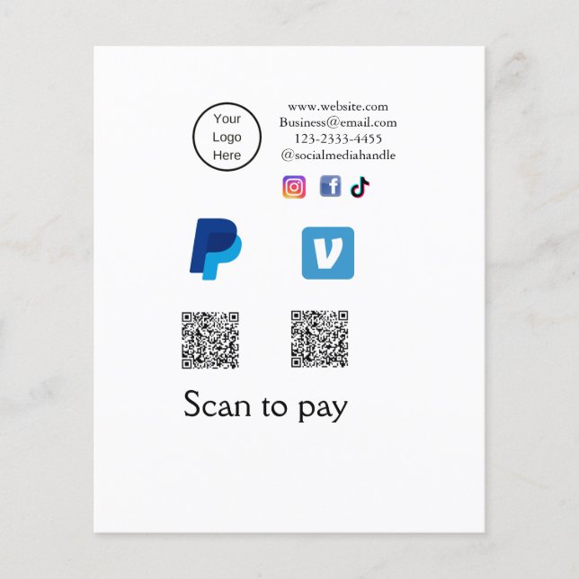 Q R-kod PayPal venmo scan betalar lägga till socia Flygblad (Framsidan)