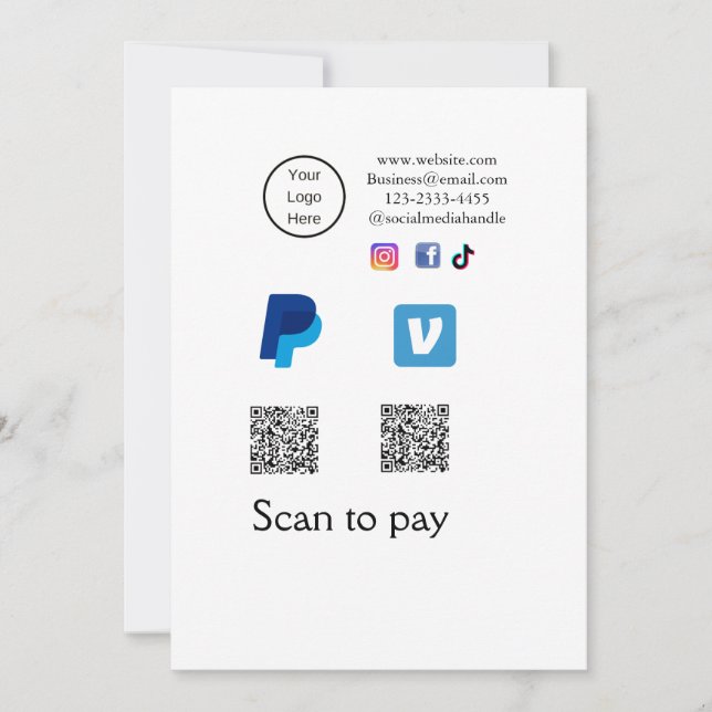 Q R-kod PayPal venmo scan betalar lägga till socia Inbjudningar (Framsida)