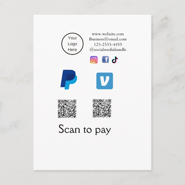 Q R-kod PayPal venmo scan betalar lägga till socia Vykort (Framsida)