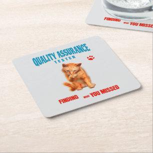 QA Testare Katt Humor Underlägg Papper Kvadrat