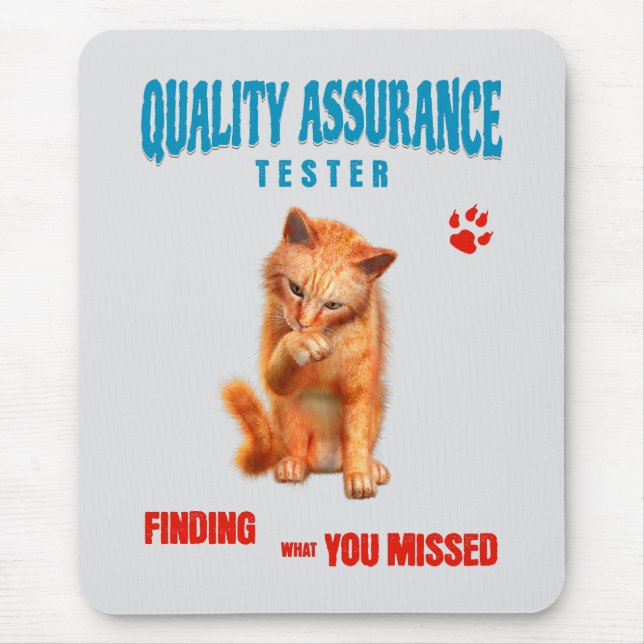 QA Tester Cat Humor Musmatta (Framsidan)