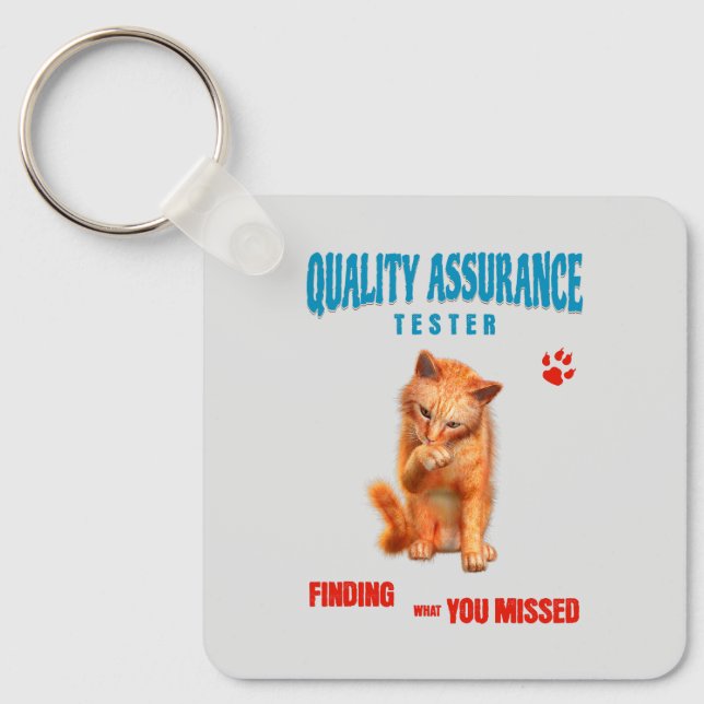 QA Tester Cat Humor Nyckelring (Framsida)