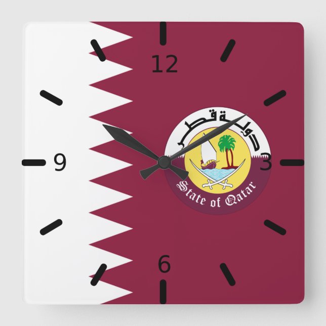 Qatar flagga-Emblem    Fyrkantig Klocka (Framsida)
