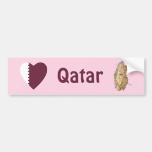 Qatar Flagga Hjärta + Karta Bildelarvklistermärke Bildekal