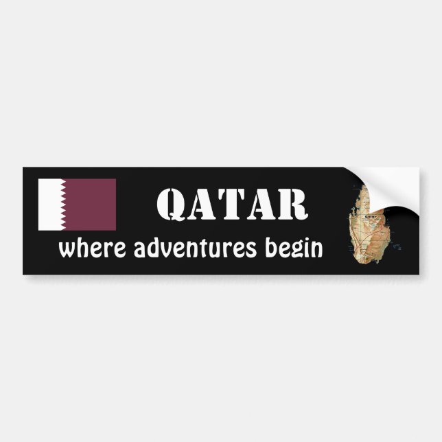 Qatar Flagga + Karta Bildäckslapp Bildekal (Framsidan)