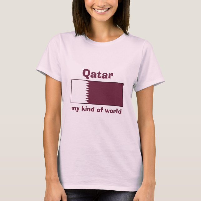 Qatar Flagga + Karta + Text T-Shirt (Framsida)