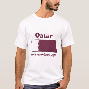 Qatar Flagga + Karta + Text T-Shirt