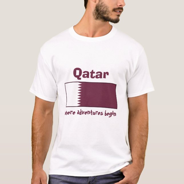 Qatar Flagga + Karta + Text T-Shirt (Framsida)