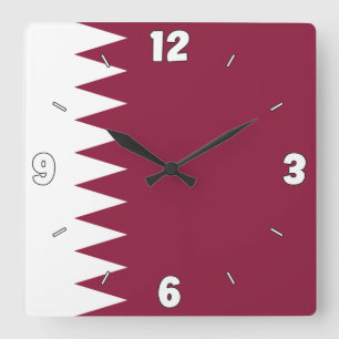 Qatar Flagga Maroon White Numbers Patriotic Fyrkantig Klocka