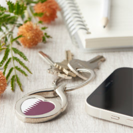 Qatar flagga twisted heart silverfärgad nyckelring