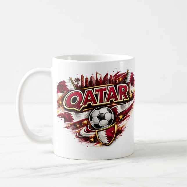 Qatar Fotbollsfanmugg | Patriotisk Fotbollsupportr Kaffemugg (Vänster)
