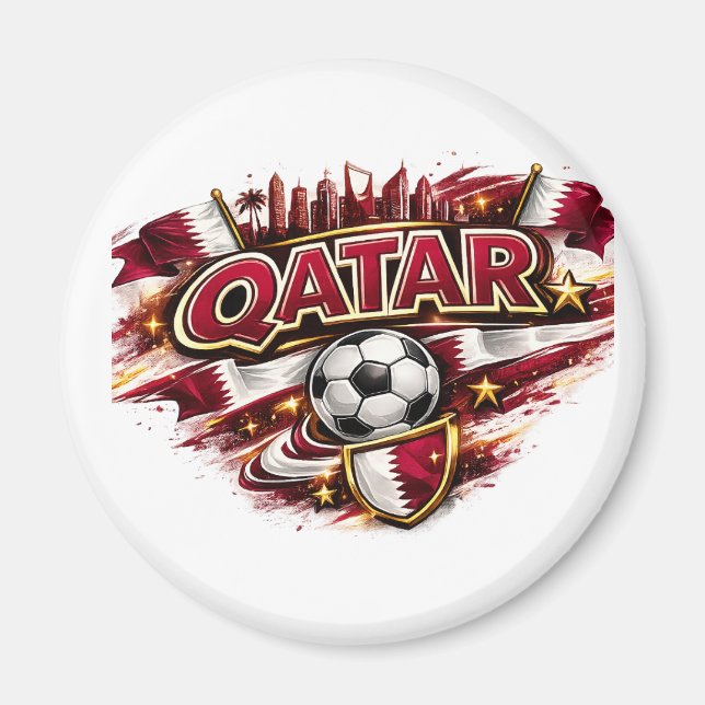Qatar Fotbollsfanmugg | Patriotisk Fotbollsupportr Magnet (Framsidan)