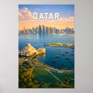 Qatar Illustration Resa Konst Vintage Poster