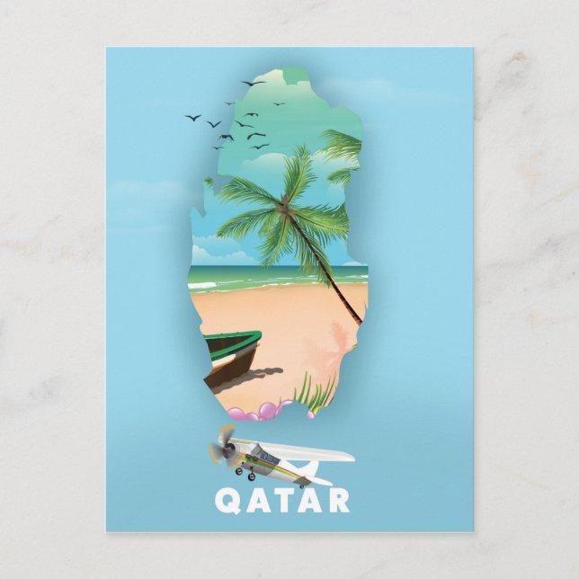Qatar illustrerad resa affisch tryck vykort (Framsida)