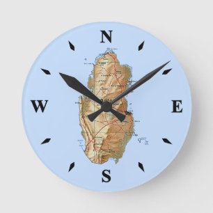Qatar Karta Clock Rund Klocka