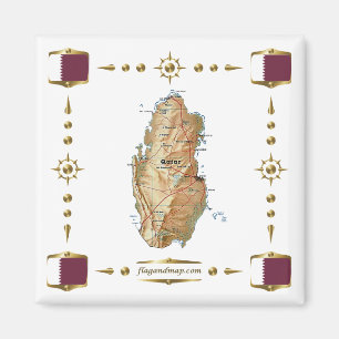 Qatar Karta + Flaggor Magnet