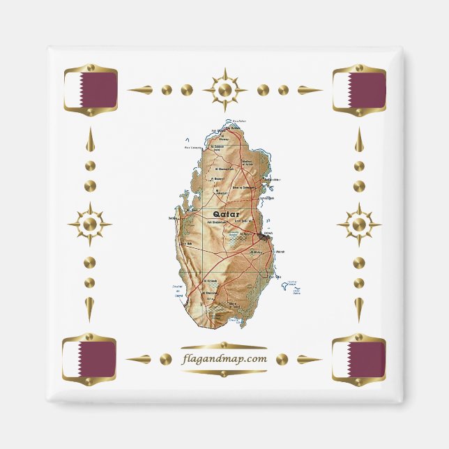 Qatar Karta + Flaggor Magnet (Framsidan)