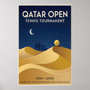 Qatar Open Tennis Affisch, Vintage Stil, Nattlig H Poster
