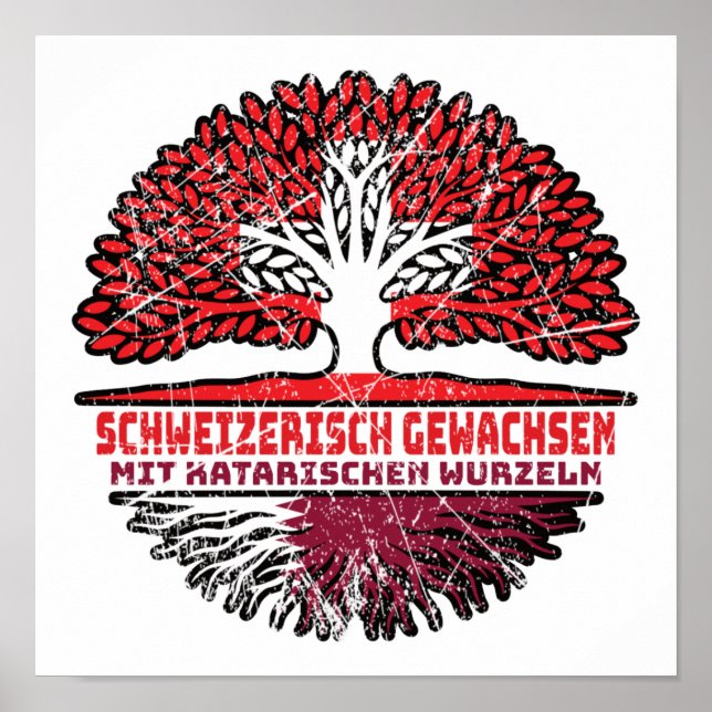 Qatar Qatari Schweiz Schweiz Träd Rot Poster (Framsidan)
