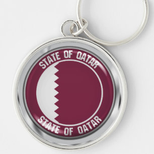 Qatar Round Emblem Rund Silverfärgad Nyckelring