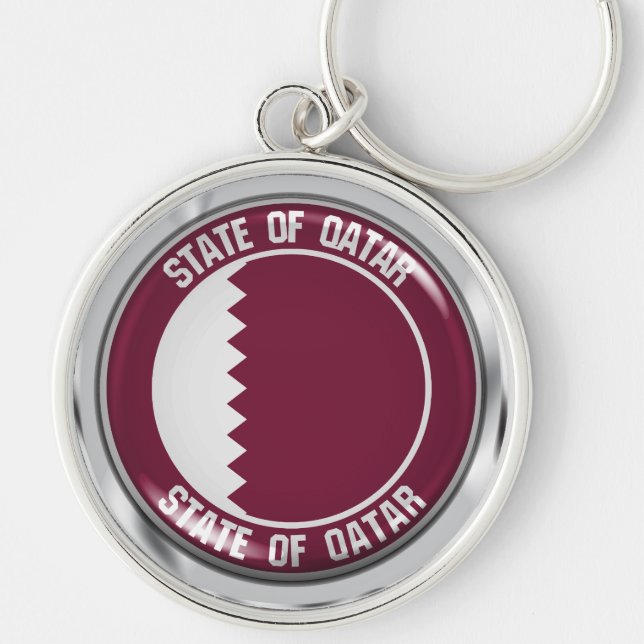 Qatar Round Emblem Rund Silverfärgad Nyckelring (Framsidan)