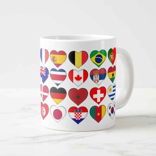 Qatar Tournament 32 Land Flaggor Hearts Jumbo Mugg (Framsida höger)