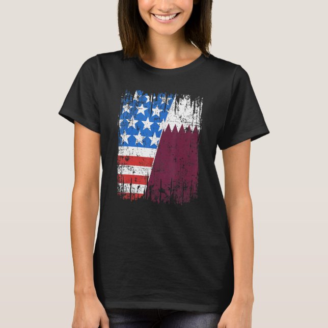 Qatari American Flag Qatar Usa T Shirt (Framsida)