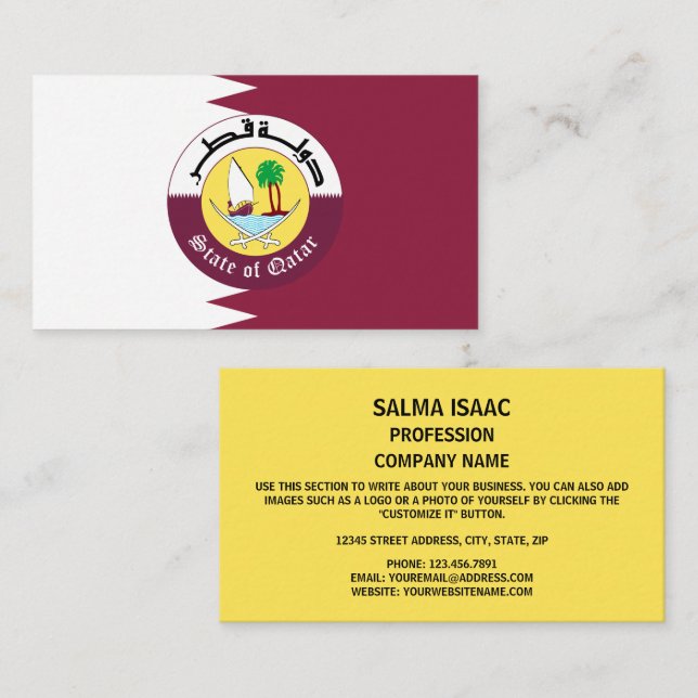 Qatari Flagga & Emblem, Qatars Flagga Visitkort (Fram/baksida)