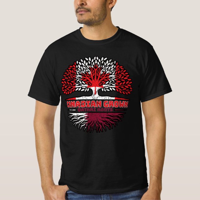 Qatari Qatar Canadian Canada Träd Roots Flagga T Shirt (Framsida)