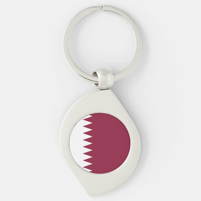 Qatars flagga swirl silverfärgad nyckelring (Framsidan)