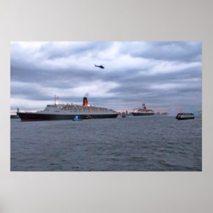QE2 och QM2 vid NYC Poster