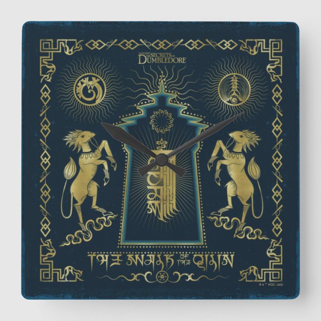 Qilin Golden Torn Tapestry Fyrkantig Klocka (Framsida)