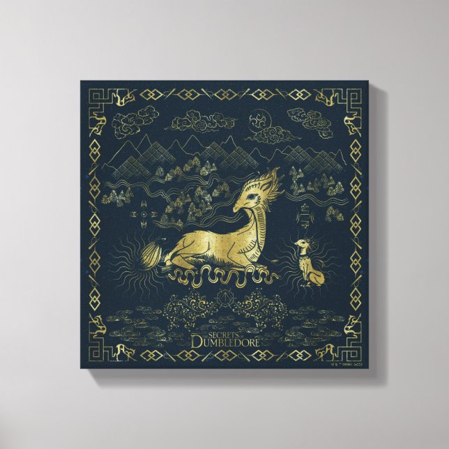 Qilin vid Rest Golden Tapestry Canvastryck (Framsida)