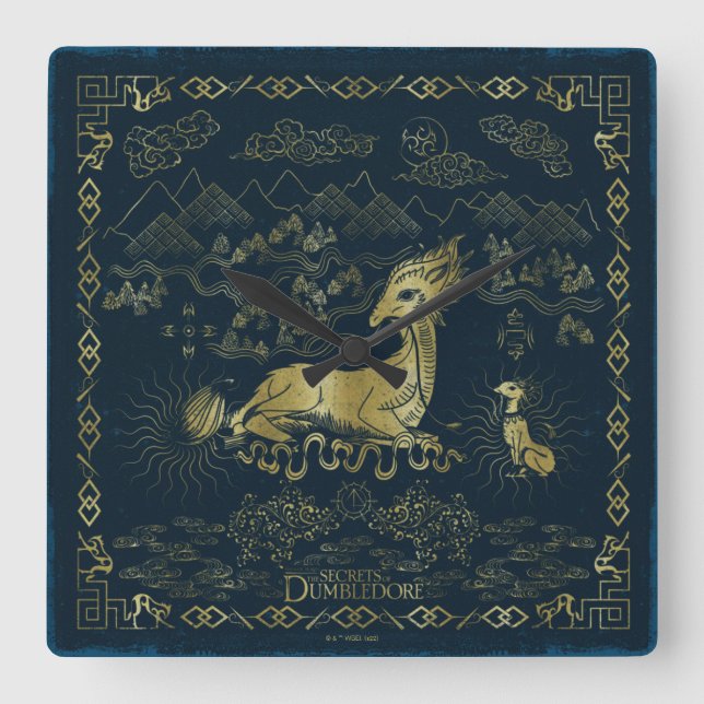 Qilin vid Rest Golden Tapestry Fyrkantig Klocka (Framsida)