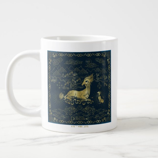 Qilin vid Rest Golden Tapestry Jumbo Mugg (Vänster)