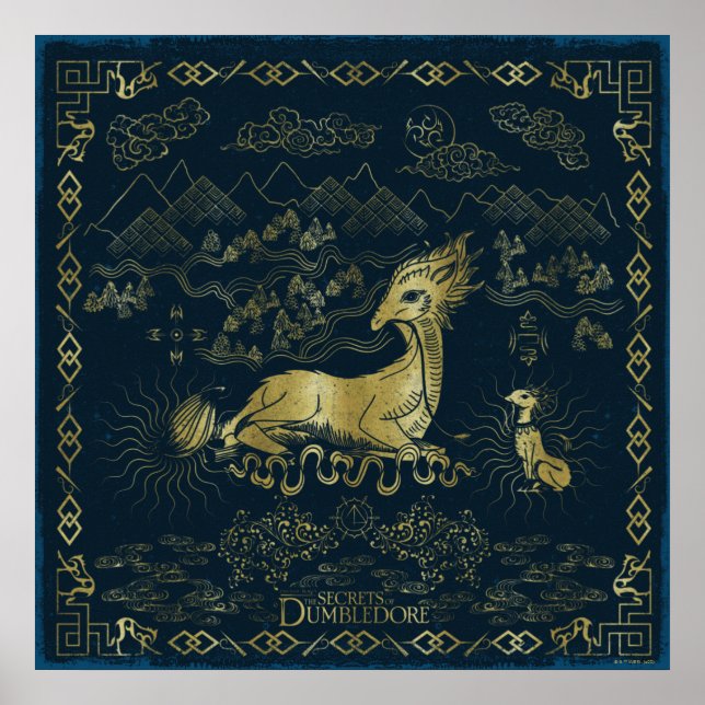 Qilin vid Rest Golden Tapestry Poster (Framsidan)