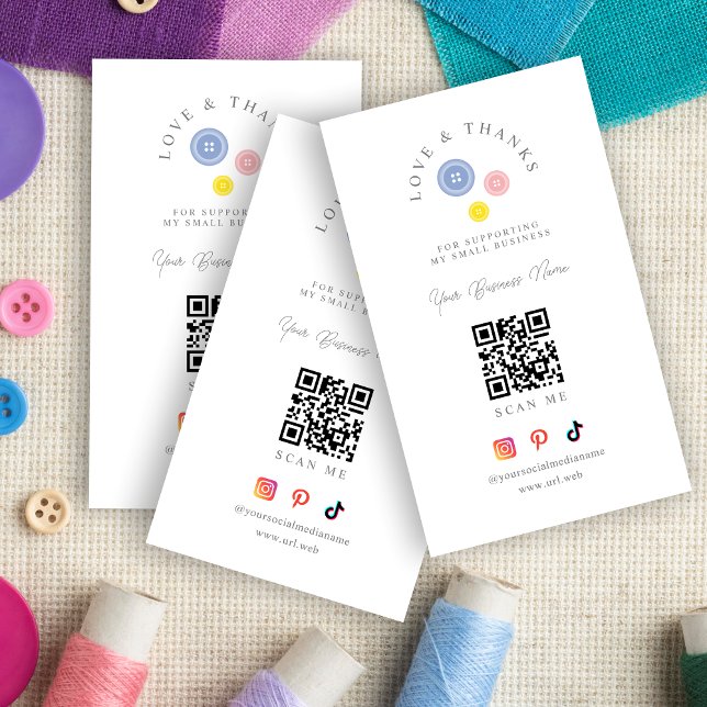 QR 3 Buttons Love & Thanks Support Small Business Visitkort (Tarjeta De Visita QR 3 Buttons Love & Thanks Support Small Business.)