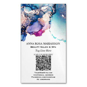 *~* QR-Abstrakt Yummy Teal Turquoise Guld Gilded  Magnetiska Visitkort