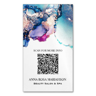*~* QR Abstrakt Yummy Turquoise Teal Guld Gilded Magnetiska Visitkort