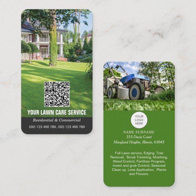 QR-affärskort för Gräsmatta Visitkort (Fram/baksida)