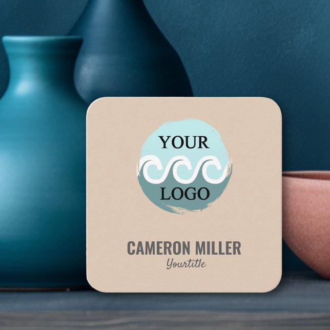 QR-affärskort, Logotyp med mjuk beige-beige-minima Fyrkantigt Visitkort (QR code business card, with logo, blush design)