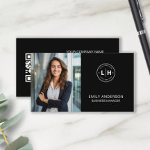 QR-Affärskortet Black Modern Photo Logotyp QR