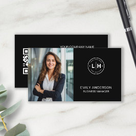 QR-Affärskortet Black Modern Photo Logotyp QR Visitkort