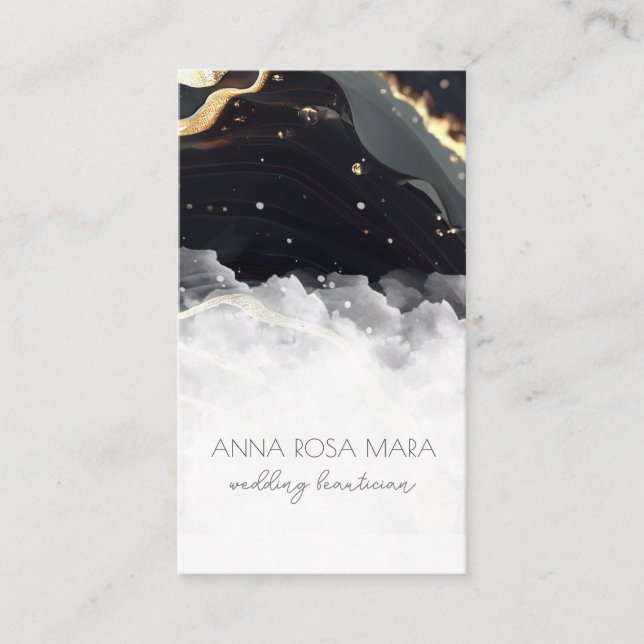 *~* QR Agate Black Guld Marble Glam Luxe AP66 Visitkort (Framsida)