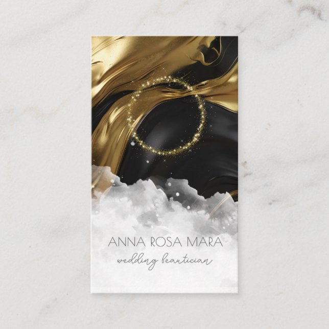 *~* QR Agate Marble PHOTO LOGOTYP BLACK AP66 Guld Visitkort (Framsida)