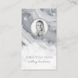 *~* QR Agate Marble PHOTO LOGOTYP SILVER AP66 Gråt Visitkort